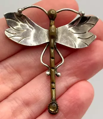 Vintage Gardella Sterling Silver Brass Mixed Metal Dragonfly Tie Tack Pin • $29.99