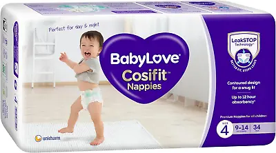 Babylove Cosifit Nappies Size 4 (9-14Kg) | 102 Pieces (3 X 34 Pack) • $55.64