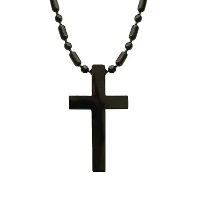 20  Mens Small Black Cross Pendant Necklace 316L Stainless Steel Bead Chain • $19.99