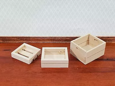 Dollhouse Wood Crates For Fruits Or Vegetables Set Of 3 1:12 Scale Miniatures • $6.49