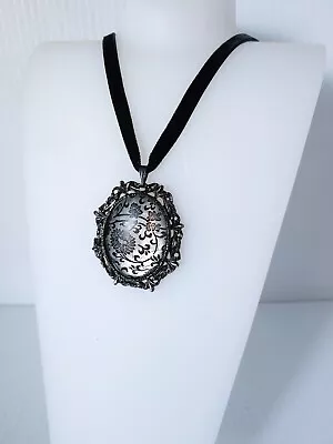Yochi Black Velvet Choker NY Pendant Cabochon Necklace Oxidized Metal Vtg New • $25