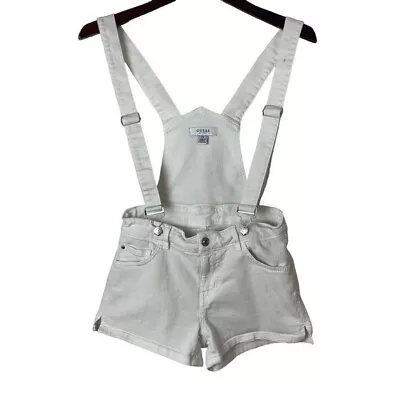 Y2K GUESS Women’s White Denim Overalls Shorts Size 26 Suspenders Casual Summer • $24.99