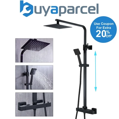 £99.99 • Buy Bathroom Thermostatic Mixer Shower Set Matt Black Square Twin Head Exposed Valve