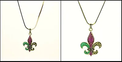 Gold-tone New Orleans Mardi Gras Rhinestone Fleur De Lis Mask Necklace- Choose • $13.88