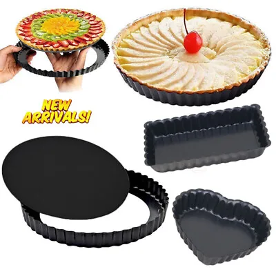 DIY Flan Tin Tart Pie Pan Fluted Cake Baking Tray Non-Stick Loose Base Round • £2.86