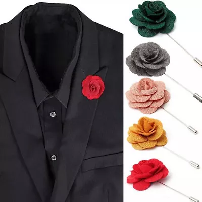 Men Fashion Lapel Flower Handmade Boutonniere Stick Brooch Pin Cloth Accessories • $1.99