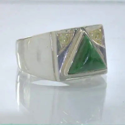Green Maw Sit Sit Triangle Yellow Diamonds 925 Silver Ring Size 10.25 Design 404 • $167