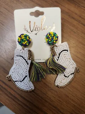 Mardi Gras White Marching Boot Earrings White Boot Earrings Fashion Jewelry • $11.95