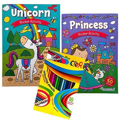 Kids CHILDREN STICKER COLOURING BOOK BOOKS UNICORN PRINCESS ACTIVITY FUN A4 • £6.99