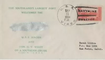 USS Vireo 1934  Welcomes The USS Macon And Com. Wiley On Southern Cruise • $9.99