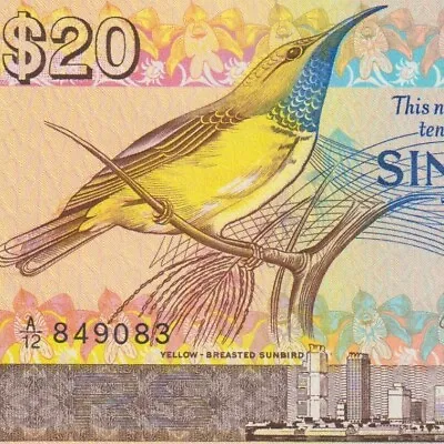 🇸🇬 Singapore. 20 Dollars. ND (1979). Bird / Plane.  P.12. Crisp GEM Unc • $69.95