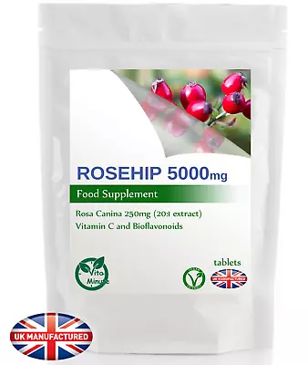 120 Tablets - High Strength 5000mg Rosehip - Natural Vitamin C Bioflavonoids UK • £8.99