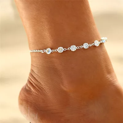 Ankle Bracelet 925 Sterling Silver Plated Anklet Foot Chain Boho Beach Beads UK • £3.95