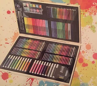 Wooden Carry Case Arts 180 Colours Oil Pastels Crayons Crafts Kids Drawing Set • £19.99