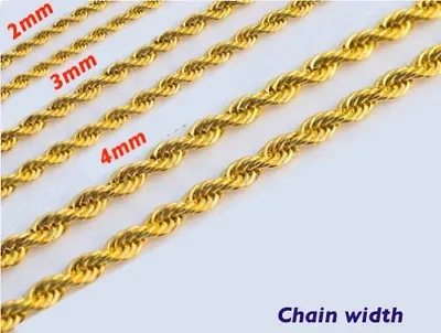 Gold Plated 18K Stainless 316L 2mm 3mm 4mm 6mm 8mm Rope Chain Necklace Men Women • $9.45