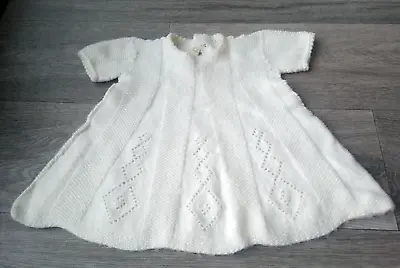 Vintage Mid Century Hand Knitted Wool White Dress Baby Child Doll • £9.99