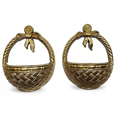 PAIR Burwood 4  Small Basket Shaped Wall Pockets With Gold Bow Vintage • $14.95