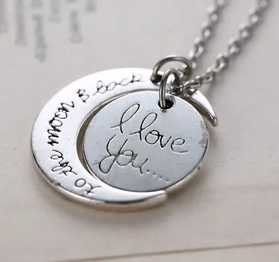 I Love You To The Moon And Back Engraved Heart Necklace Birthday Mother's Day  • £2.99