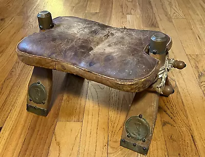 Vintage  Camel  Humpback Saddle Wood Leather Seat Foot Stool Brass Caps • $75