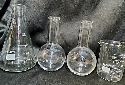 Lab Glassware Lot: 500ml Erlenmeyer Flask 250ml Round Flasks 250ml Beaker • $30