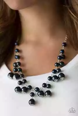 Paparazzi  Soon To Be Mrs.  Bubbly Dark Blue Pearl Fringed Silver Necklace • $3