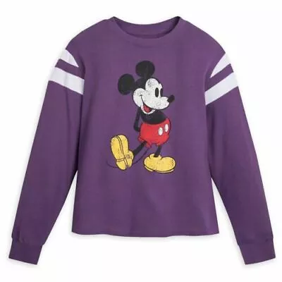 Mickey Mouse Semi-cropped Boxy Top Football Jersey Purple Shirt Women's Xl Nwt • $27