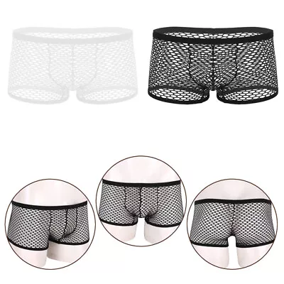 US Men's Sexy Fishnet See Through Boxer Briefs Mesh Lingerie Trunk Bikini Thongs • $4.64