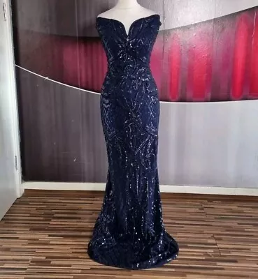 Gorgeous Quiz Navy Sequin Long Evening Dress Size 16 • £4.20