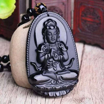 Men Lucky Amulet Necklace Women Carved Buddha Pendant Rope Chain Stone Necklaces • $12.81