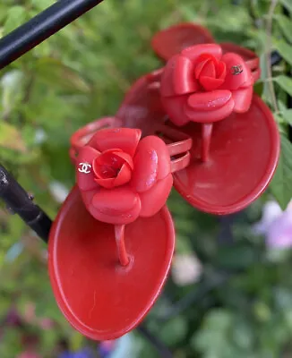 Vintage CHANEL Jelly Flip Flops Camellia Flower Thong Sandals Red Women's 38 • £120