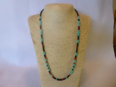 Vintage Turquoise Black And Red Native American Southwestern Beaded Necklace • $38