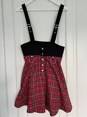 Banned Retro Punk Rock / Rockabilly Red Tartan Braces Skirt Dress Size M (10-12) • £8.99