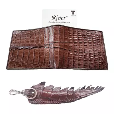 Genuine Real Tail Alligator Crocodile Skin Leather Man Bifold Dark Brown Wallet • $45