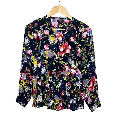 J. Crew Floral Silk Pleated Popover Blouse Top Womens Size XS Watercolor • $26.99