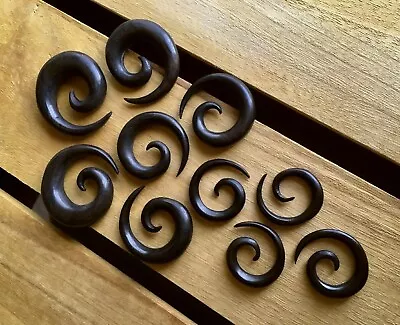 PAIR Black Areng Wood Spiral Tapers Organic Plugs Tunnels Earlets Gauges • $17.95