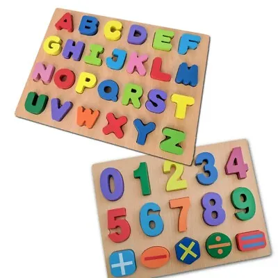 Wooden Alphabet Puzzle Board & Number Educational Learning ABC & 123 Puzzle • $8.99