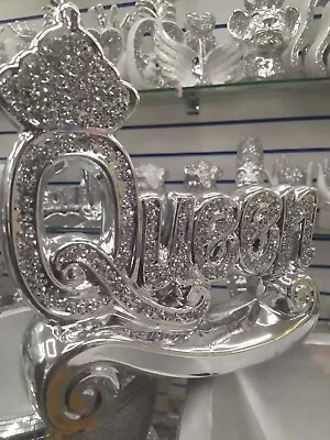 £18.99 • Buy Crushed Diamond Crystal Silver Queen Crown Ornament Shelf Sitter Bling New Home