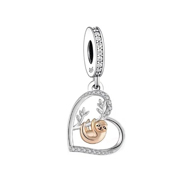 $31.99 • Buy S925 Silver & Rose Gold Sloth On Branch Heart Charm Pendant By YOUnique Designs