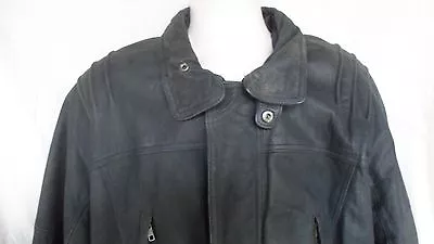 Mens Medium M Black Leather Motorcycle Jacket Vintage Looking I.O.U.  • $49.99