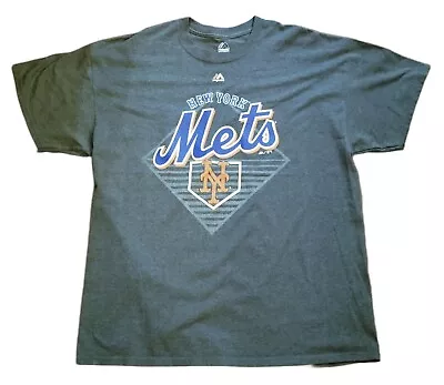 New York NY Mets Baseball Gray Majestic T-Shirt Men XL MLB Fan Tee 50/50 Blend • $7.15