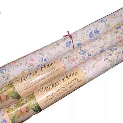 Vintage 1970s 1980s Ditsy Floral Vinyl Wallpaper Cottagecore Melody Wallcovering • £100