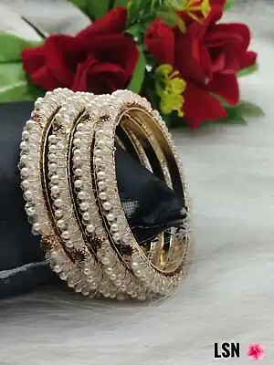 Indian Fashion Jewelry Women Traditional Gold Plated Bracelets Churi Bangles Set • $14.99