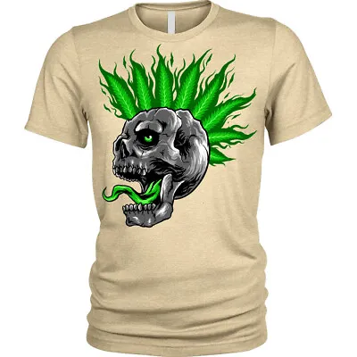 £9.95 • Buy Flaming Skull T-Shirt Punk Green Weed Cannabis Biker Unisex Mens