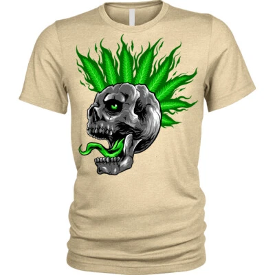 £9.95 • Buy Flaming Skull T-Shirt Punk Green Weed Cannabis Biker Unisex Mens