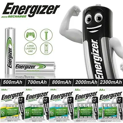 Energizer AAA AA Rechargeable Batteries 2000 800 700 500 MAh Pre Charged Battery • £4.99