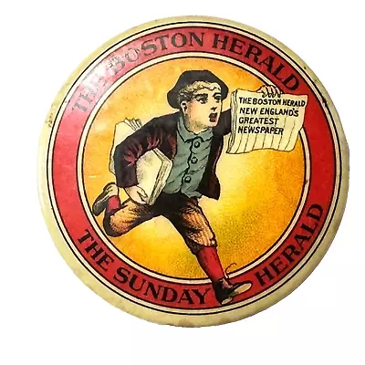 The Boston Herald Newspaper 1.75  Advertising Celluloid Pocket Mirror Newsboy • $74.99