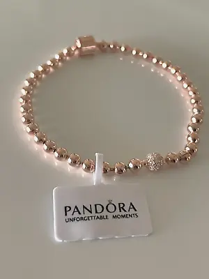 $169 • Buy Genuine PANDORA Beads & Pave Bracelet 588342CZ 19cm 14k Rose Gold Plated NEW