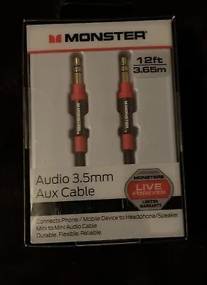 Monster Audio 3.5mm Aux Cable Black And Red Durable &Flexible 12' FEET NEW • $14.99