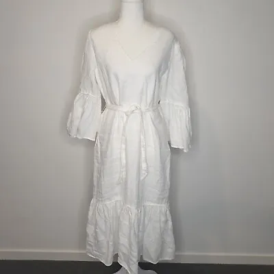 Country Road Size 10 Boho White French Organic Linen Bell Sleeve Midi Dress • $98.99