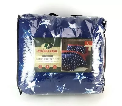 Mossy Oak Queen Comforter 7 Piece Bed Set Blue White Stars Red Sheets New • $72.17
